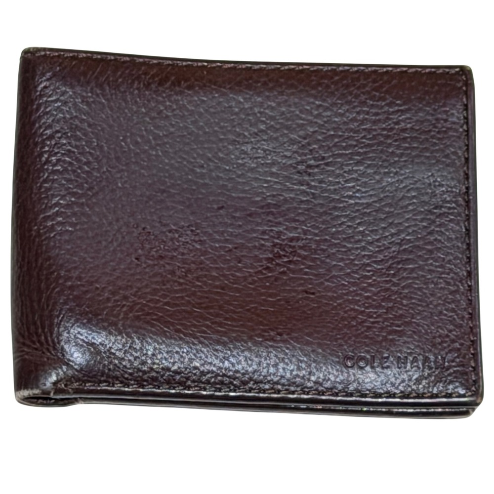 Cole Haan Wallet Mens Brown Genuine Leather Bifold Slim Minimalist Quiet Luxury